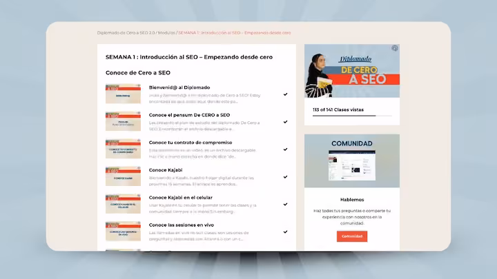 Plataforma de cursos con el currículum del Diplomado