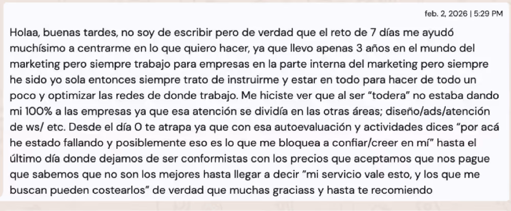 Testimonio de participante 1 del Reto 7 días