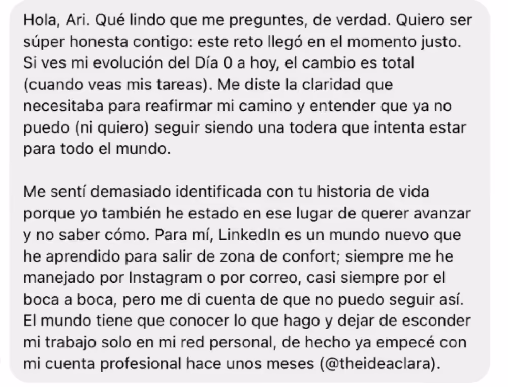 Testimonio de participante 2 del Reto 7 días