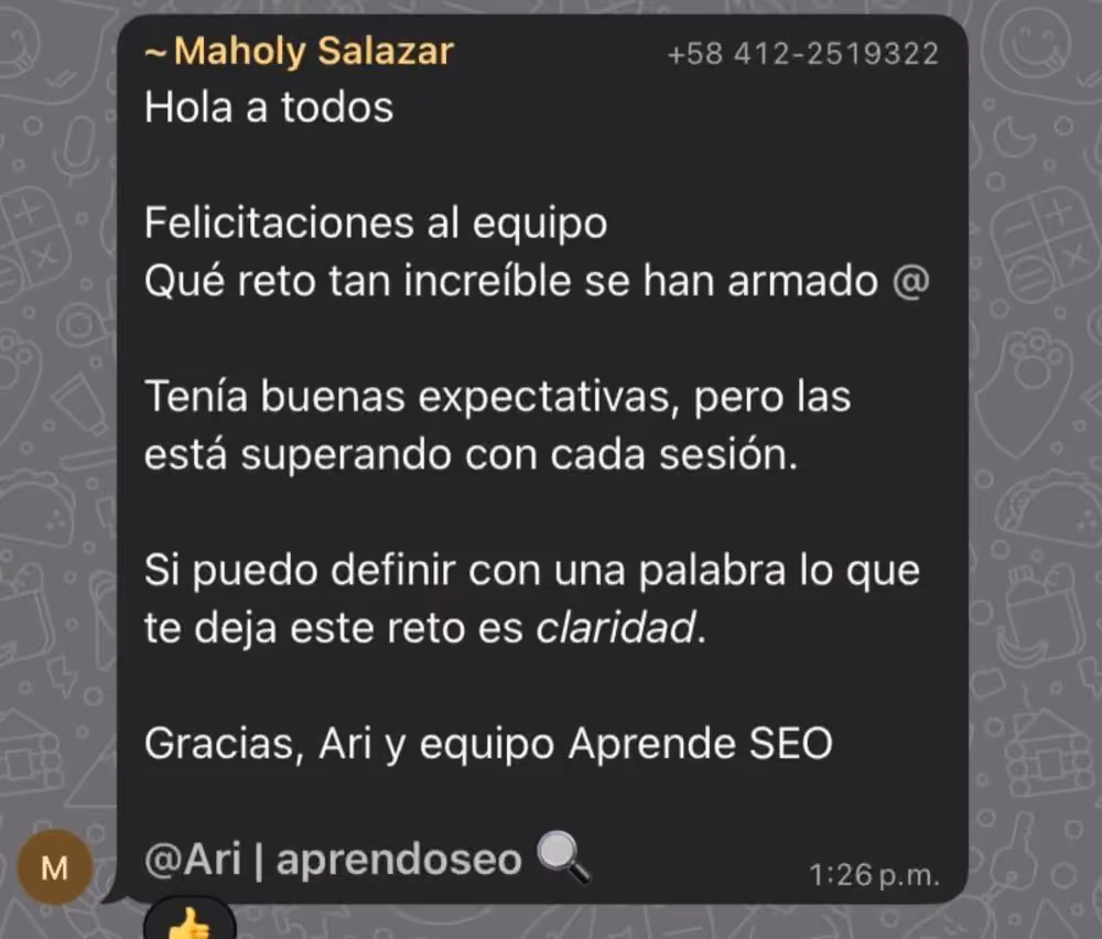 Testimonio de participante 8 del Reto 7 días